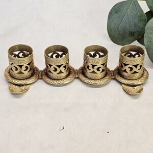 Vintage Gold Toned Filigree Lipstick Holder Vanity Holds 4 Hollywood Regency